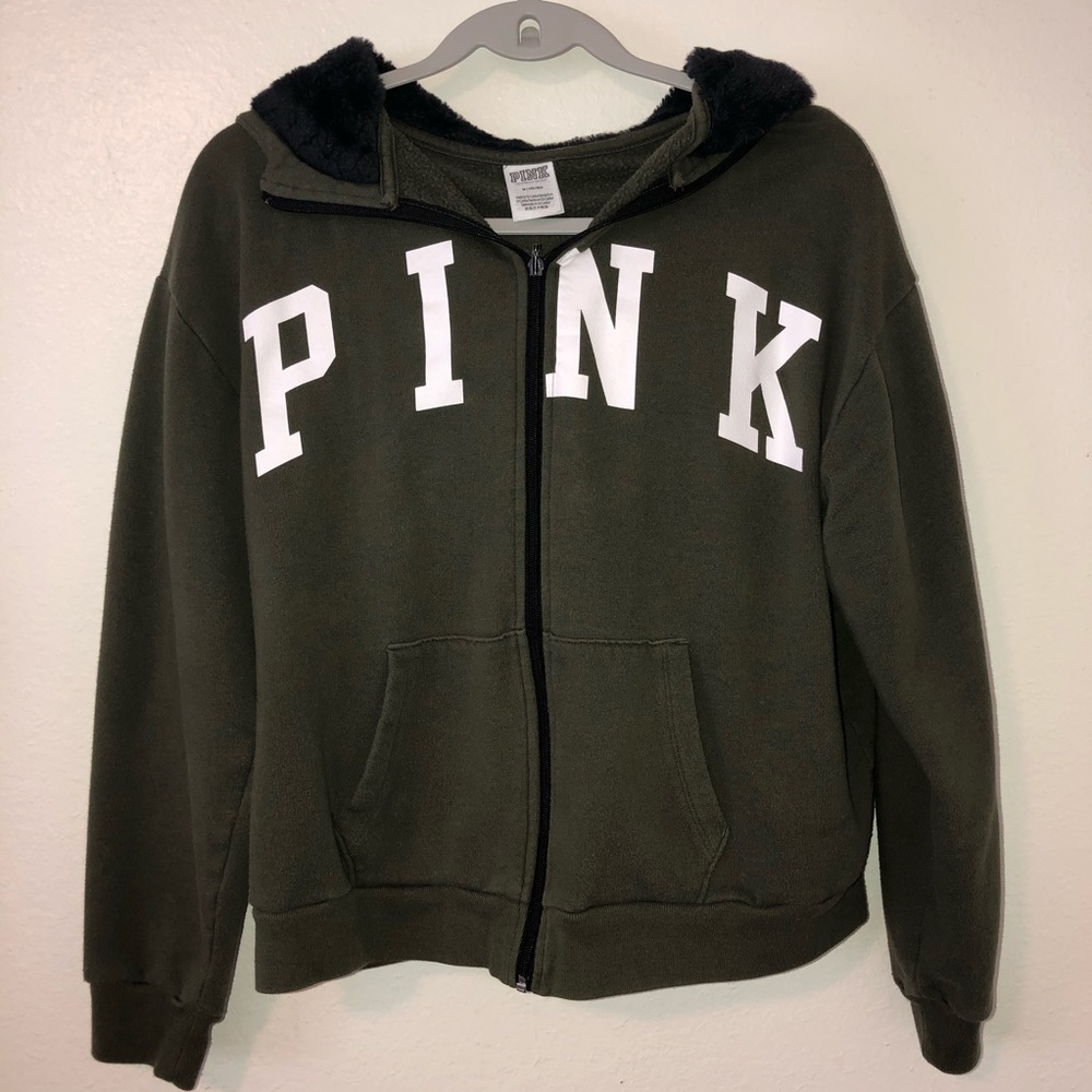 PINK Zip-up Jacket with Fur Hood